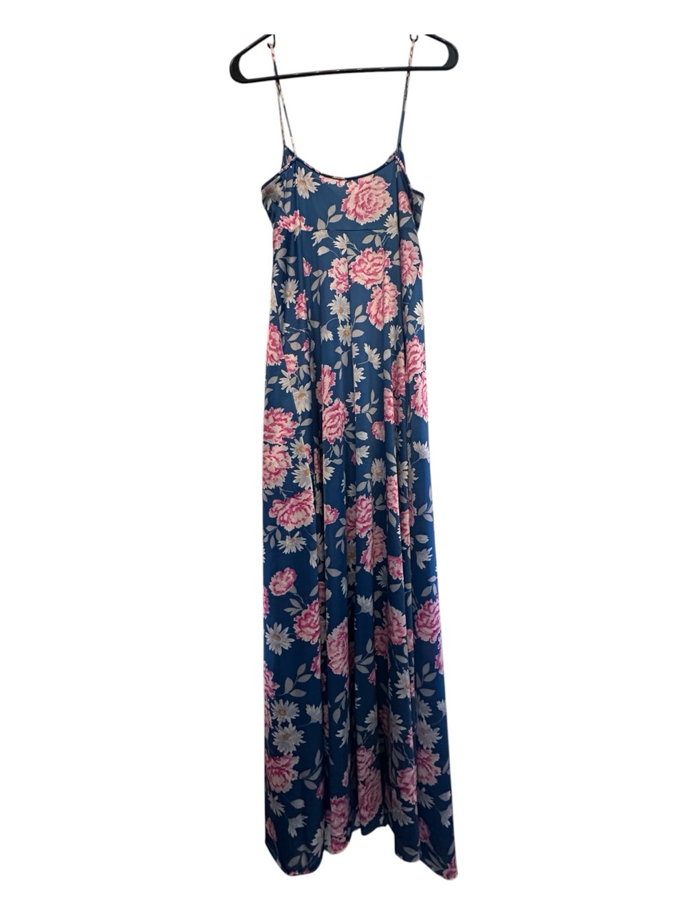 Vintage 80s Vanity Fair Navy Blue Floral Slip Dress with Pink & Cream Flowers S - Picture 2 of 5